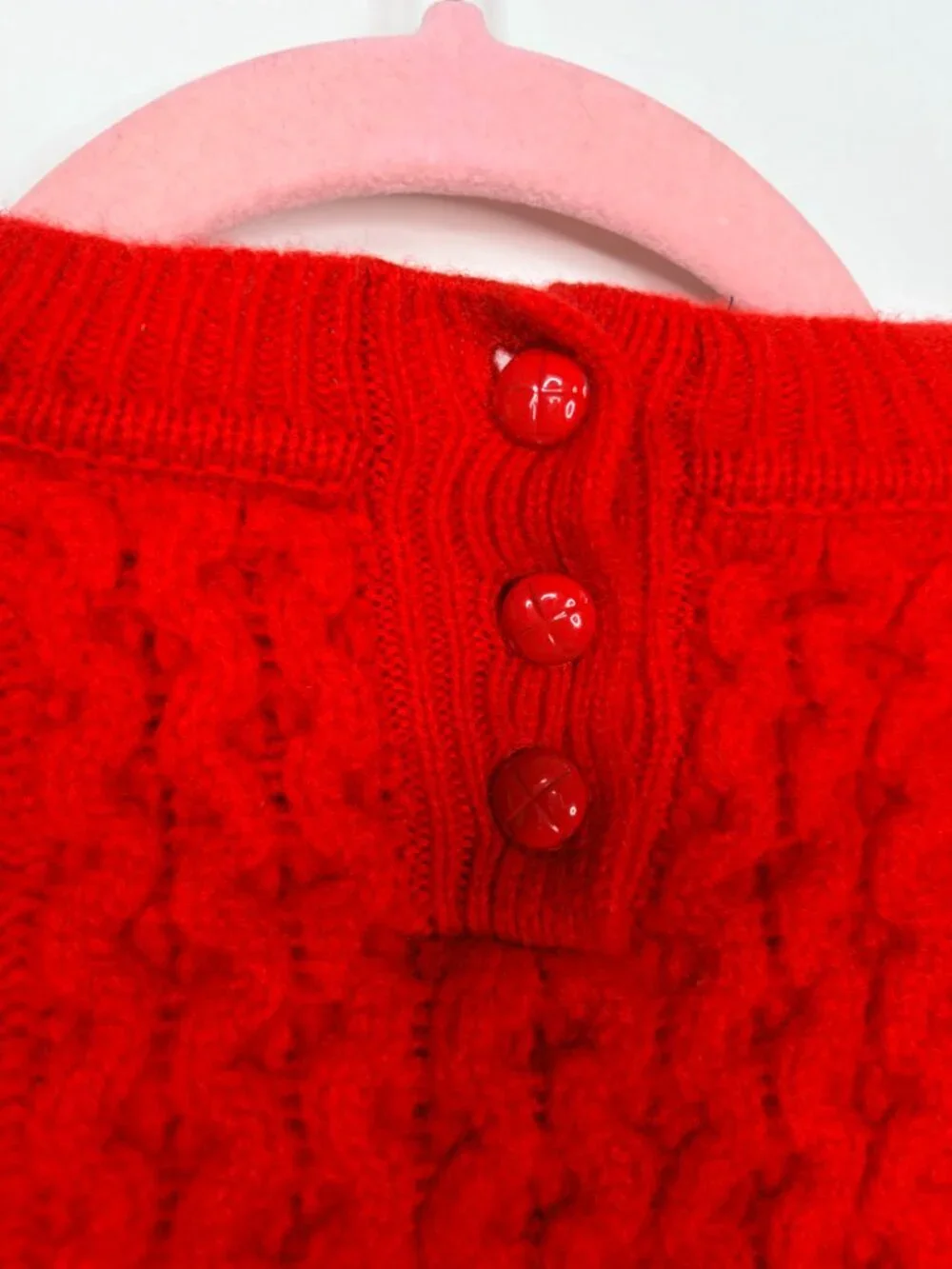 J. Crew Cable-Knit Wool Button-Back Pullover Sweater Red Small #A3062